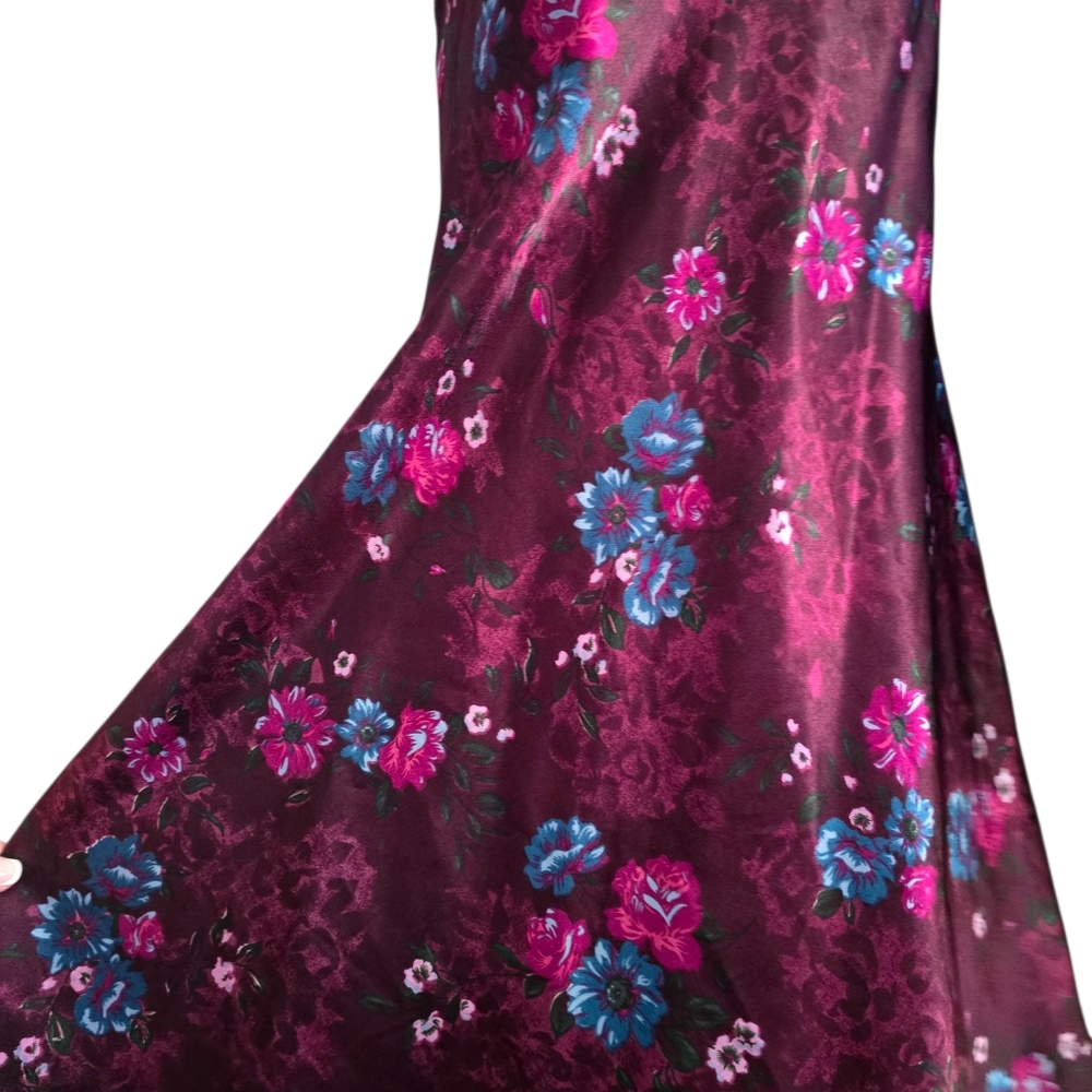Women's Fashion Bug Floral Satin Chemise Slip Dress Purple Floral Print - Medium - Picture 4 of 9